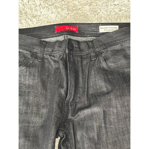 Guess Rowland Fit Mens Relaxed Straight Leg Jeans Black Coated Denim 36x32 - Picture 3 of 7